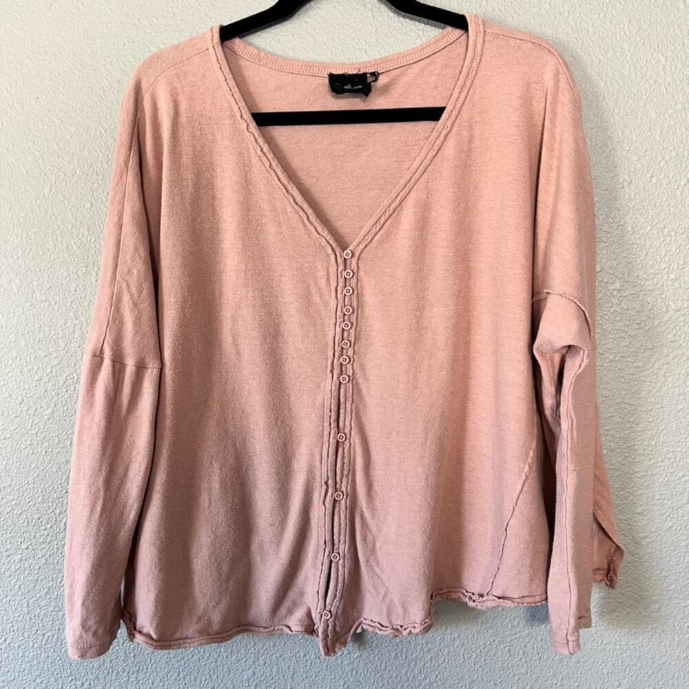 Out From Under UO Slouchy Oversize Button Front V-Neck Drop Shoulder Top Med